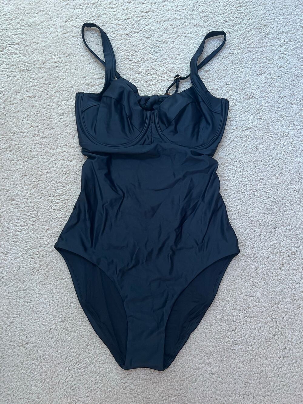 NEW Quince Underwire One Piece Swimsuit Black Bathing Suit Italian Cut Out Wom M